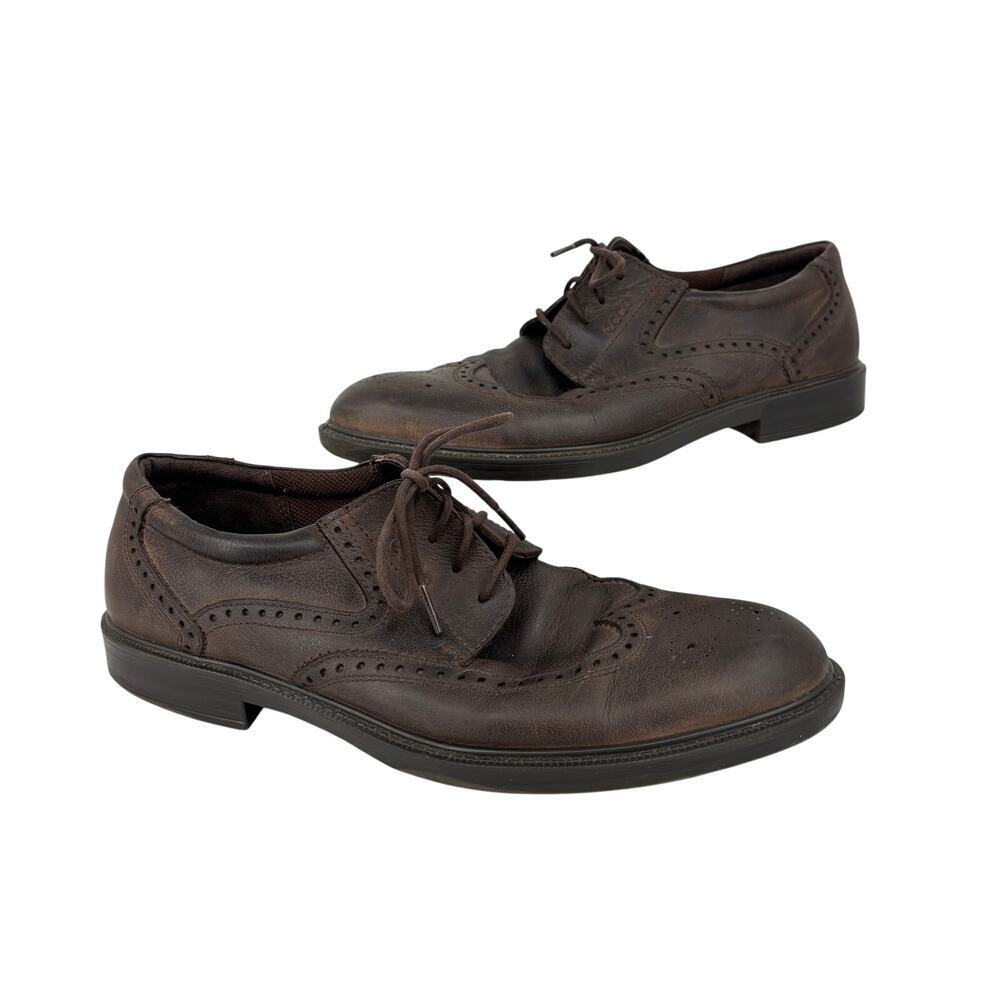 ECCO Oxford Shoe Mens Size EU‎ 46 Brown Leather Wingtip Lace Up Comfort Casual